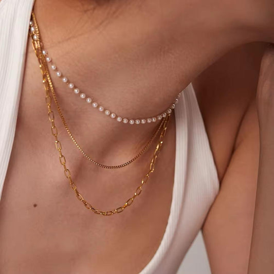 Luxe Pearl & Gold 3 Layered Necklace
