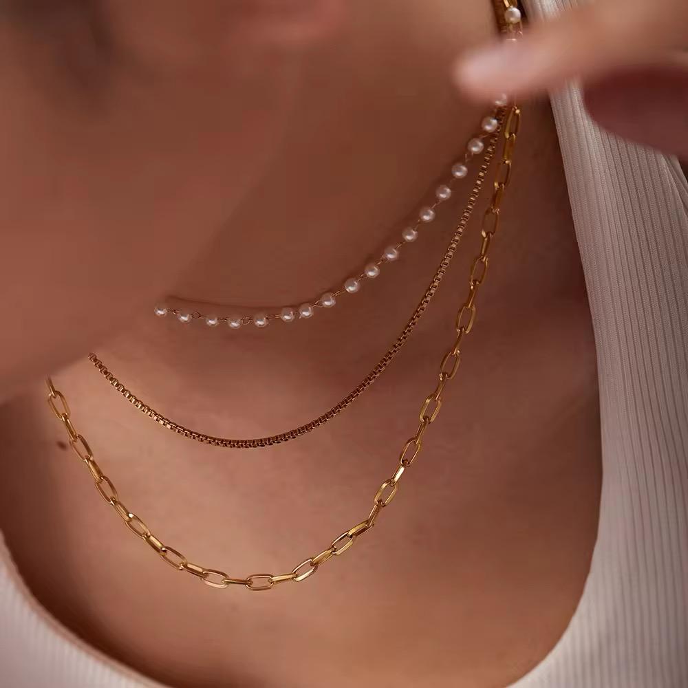 Luxe Pearl & Gold 3 Layered Necklace