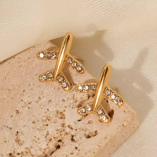 18k Gold Plated Aeroplane Earrings