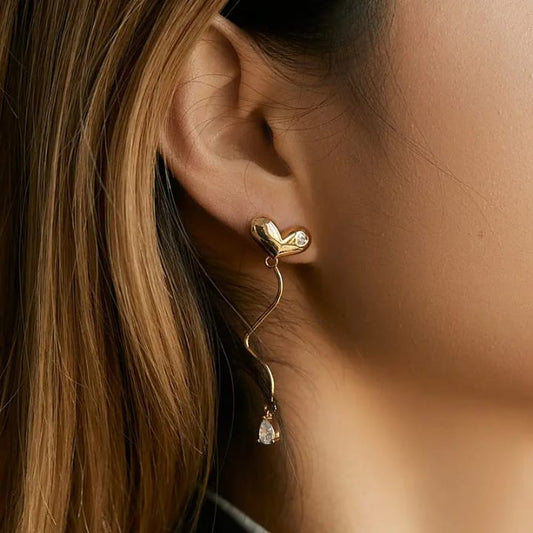 18k Gold Plated Heart Drop Earrings