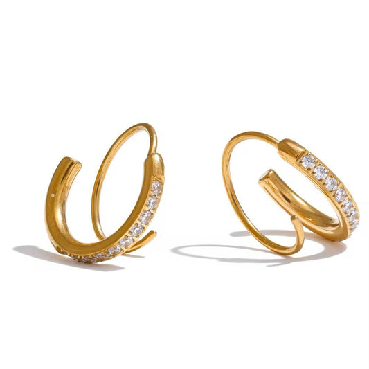 18k Gold Zircon Twisted Earrings