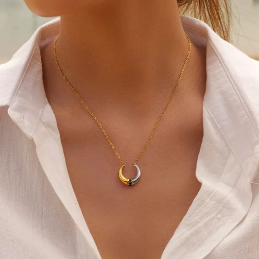 18k Gold Dual Tone Moon Necklace