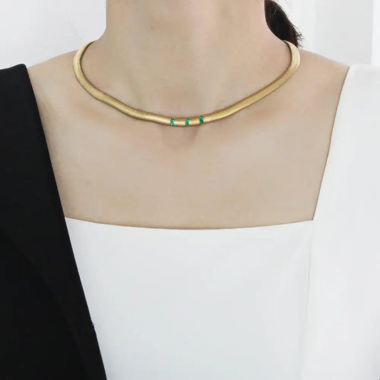 18k Gold Emerald Snake Chain Necklace