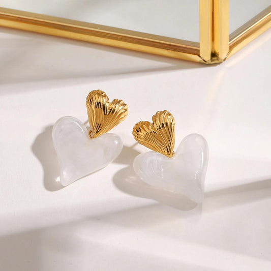Gold MOP  Heart Drop Earring