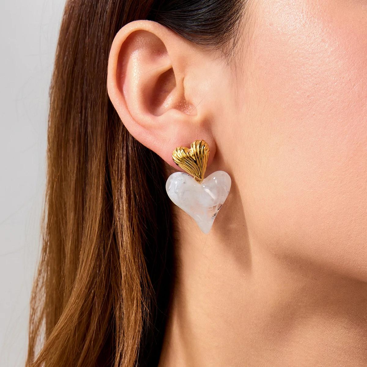Gold MOP  Heart Drop Earring