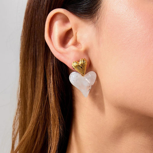 Gold MOP  Heart Drop Earring