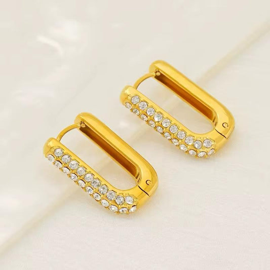 U Shaped AD Studded Hoop Earrings