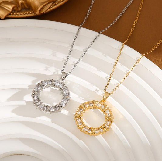 Gold AD Studded Ring Pendant Necklace
