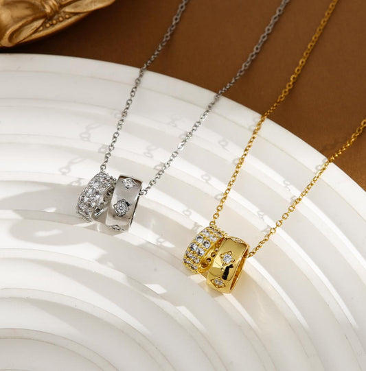 Double Gold AD Studded Necklace