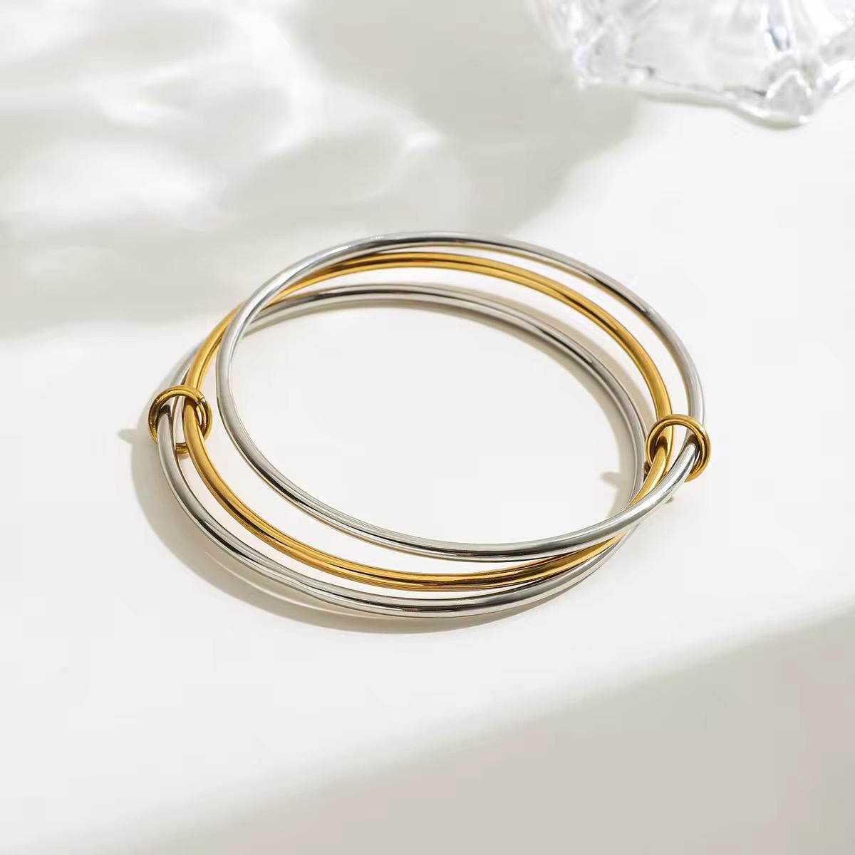 Dual Tone Set of 3 Bangle Bracelet