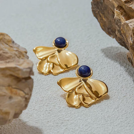 Blue Stone Gold Earrings