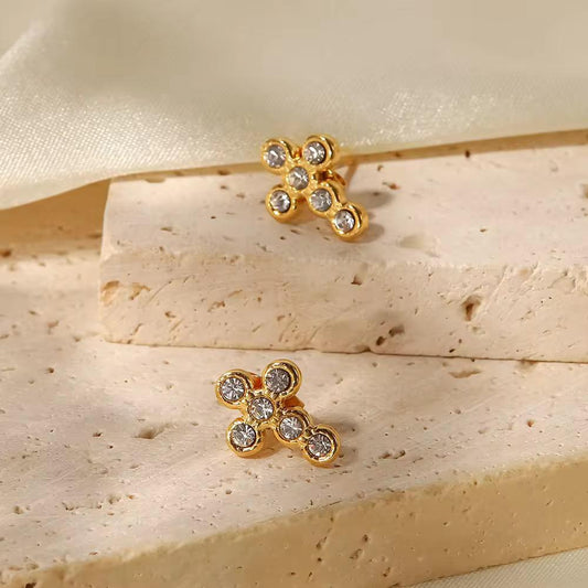 AD Studded Cross Studs Earrings