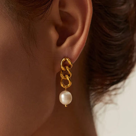 18k Gold PVD Plating Pearl Drop Earrings