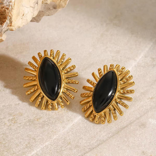 Black Oval Statement Studs Earrings