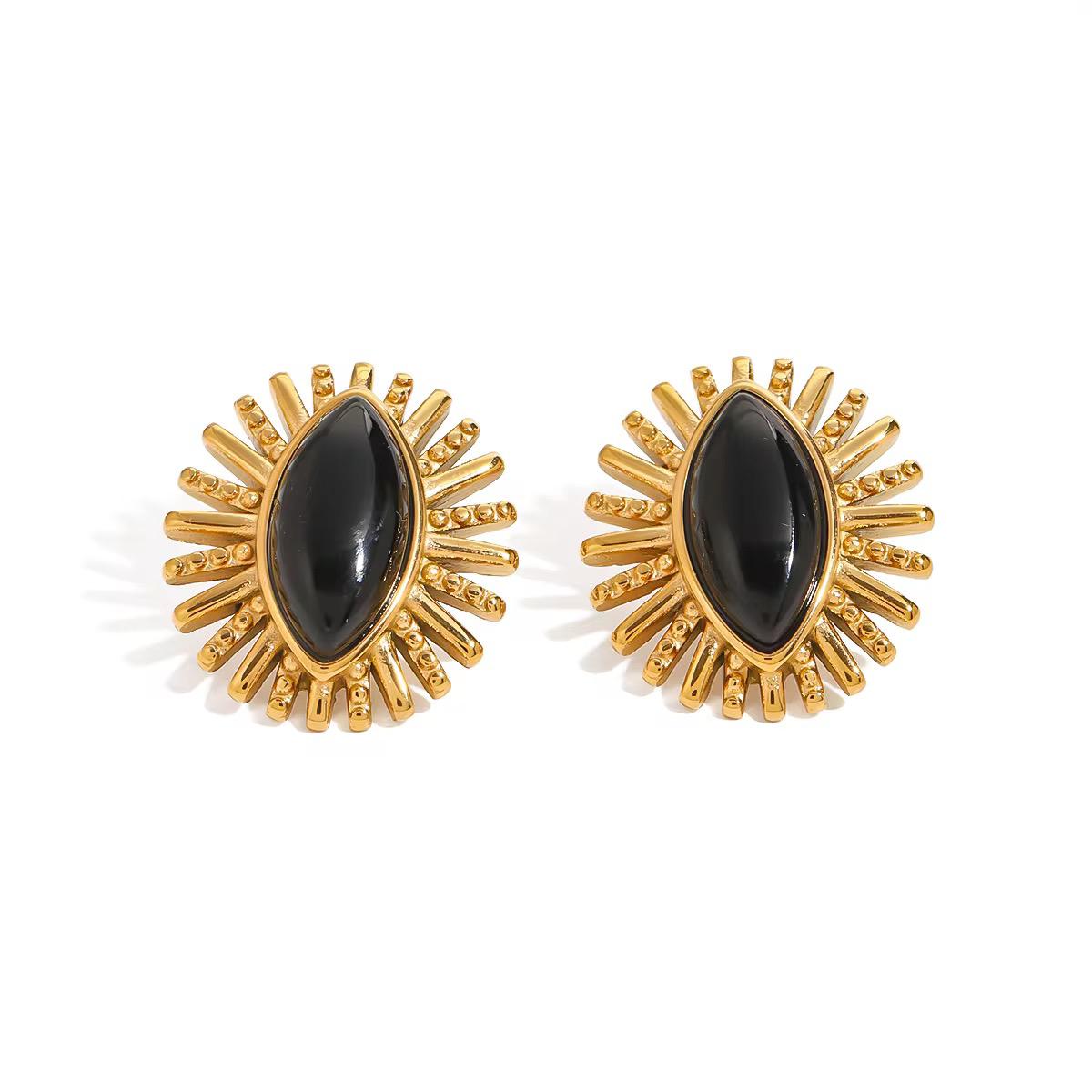 Black Oval Statement Studs Earrings