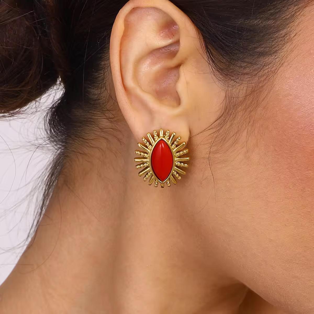 Black Oval Statement Studs Earrings