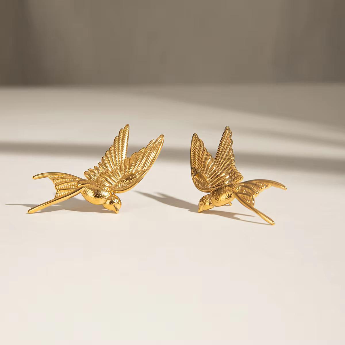 18k Gold Plating Bird Studs Earrings