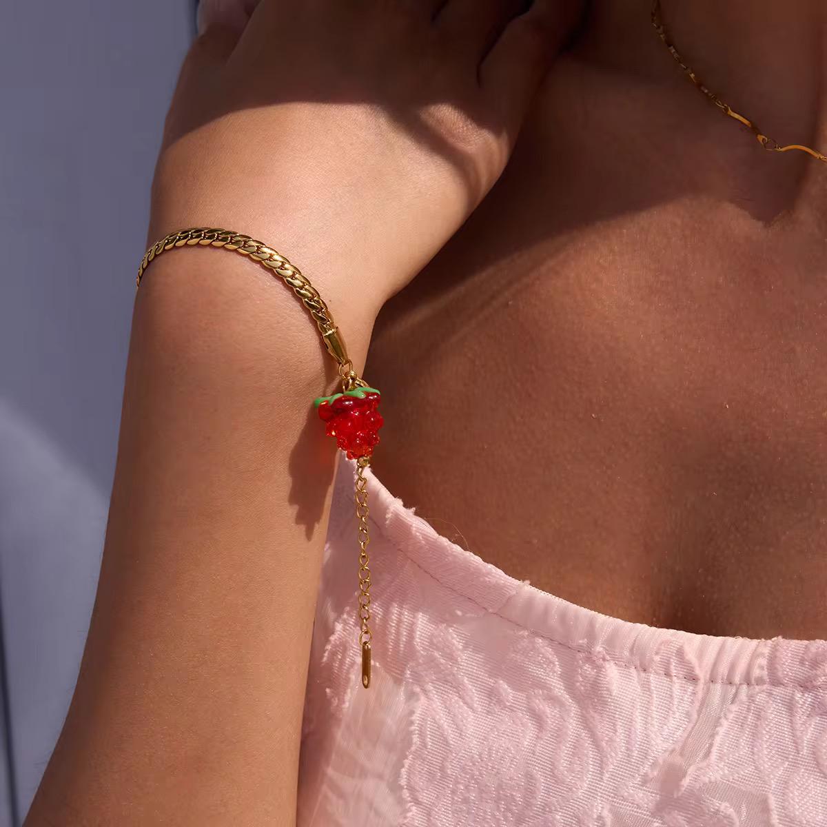Raspberry Charm Chain Bracelet