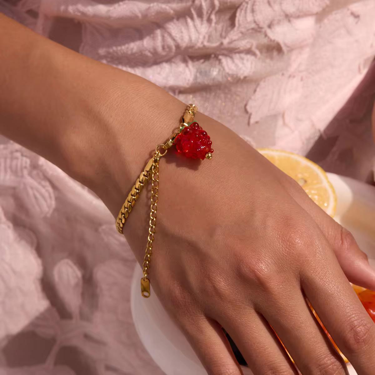 Raspberry Charm Chain Bracelet