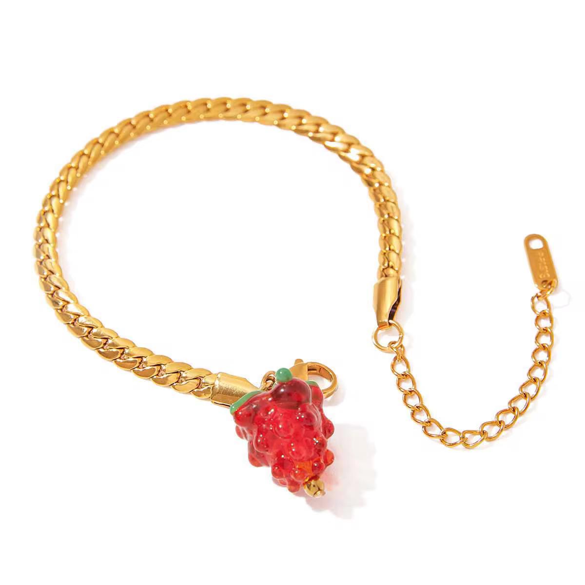 Raspberry Charm Chain Bracelet