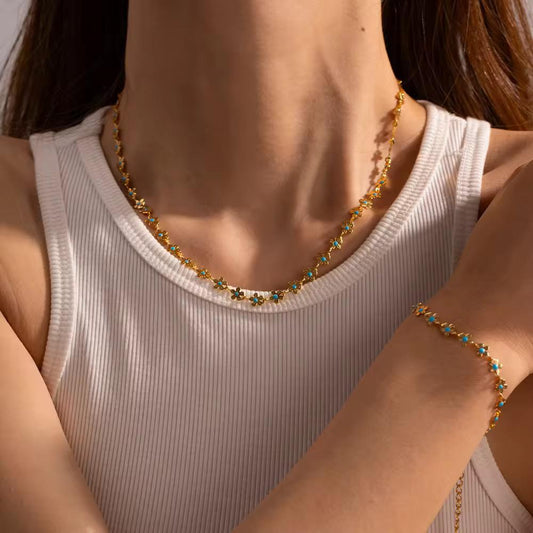 Blue Flower Gold Chain Bracelet