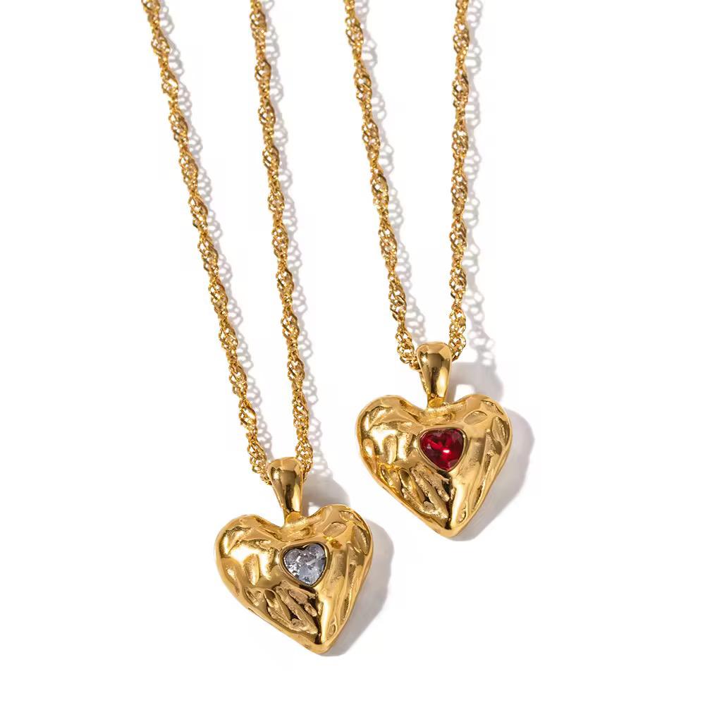 Red Stone Heart Gold Chain Necklace