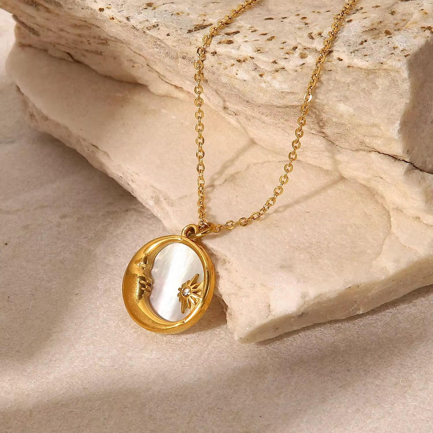 MOP Moon Star Gold Chain Necklace