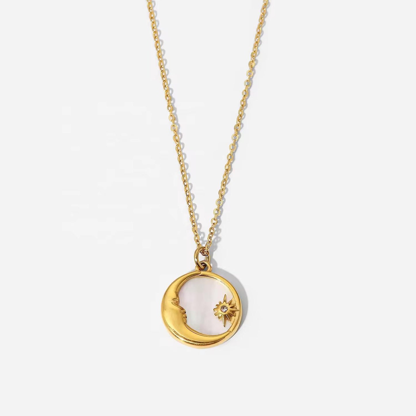 MOP Moon Star Gold Chain Necklace