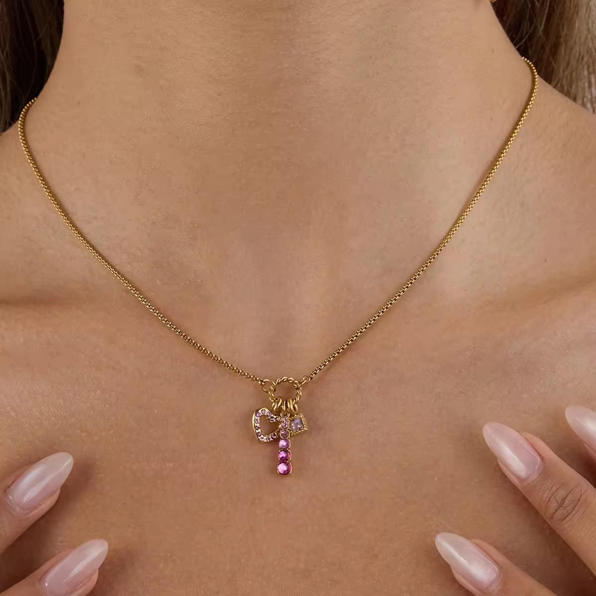 Pink Pendant Gold Chain Necklace