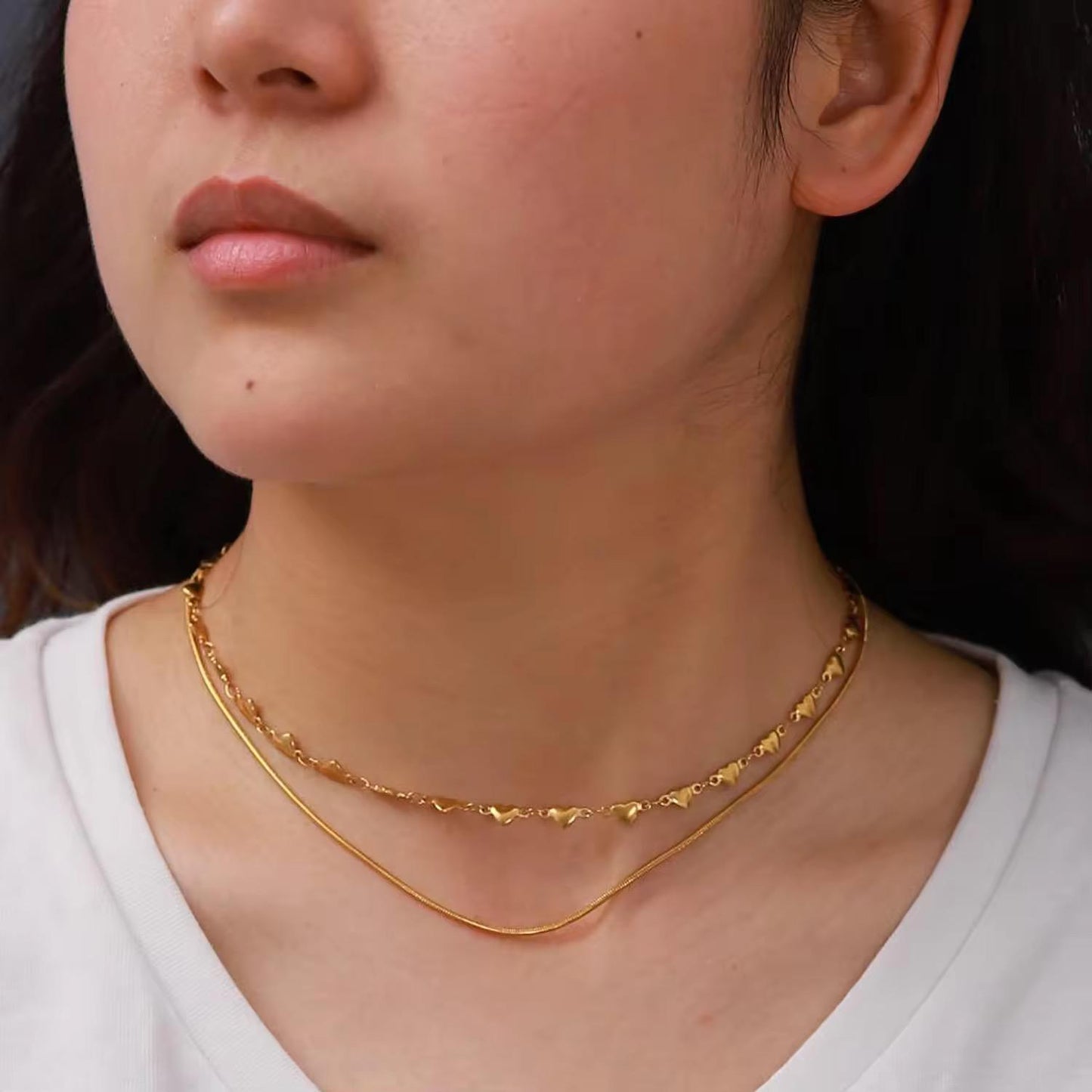 Heart Double Layered Gold Chain Necklace