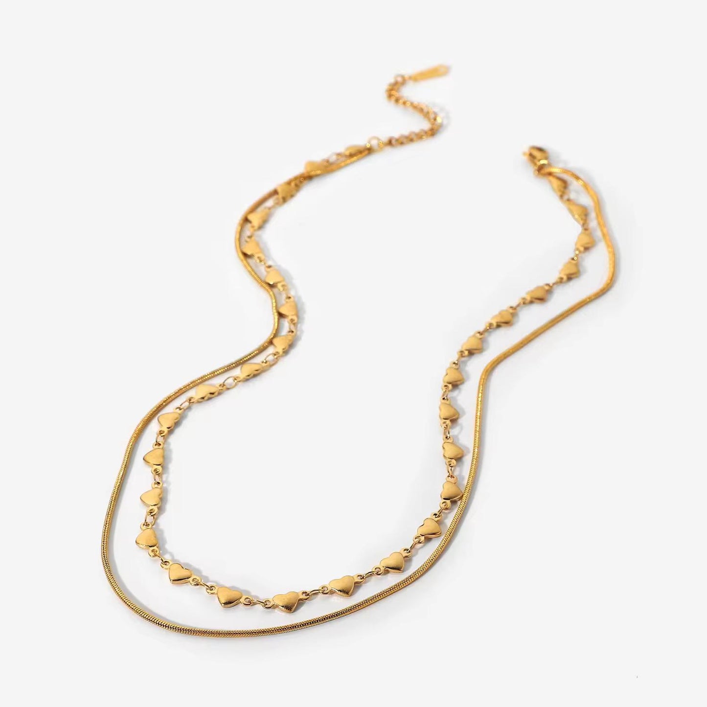Heart Double Layered Gold Chain Necklace
