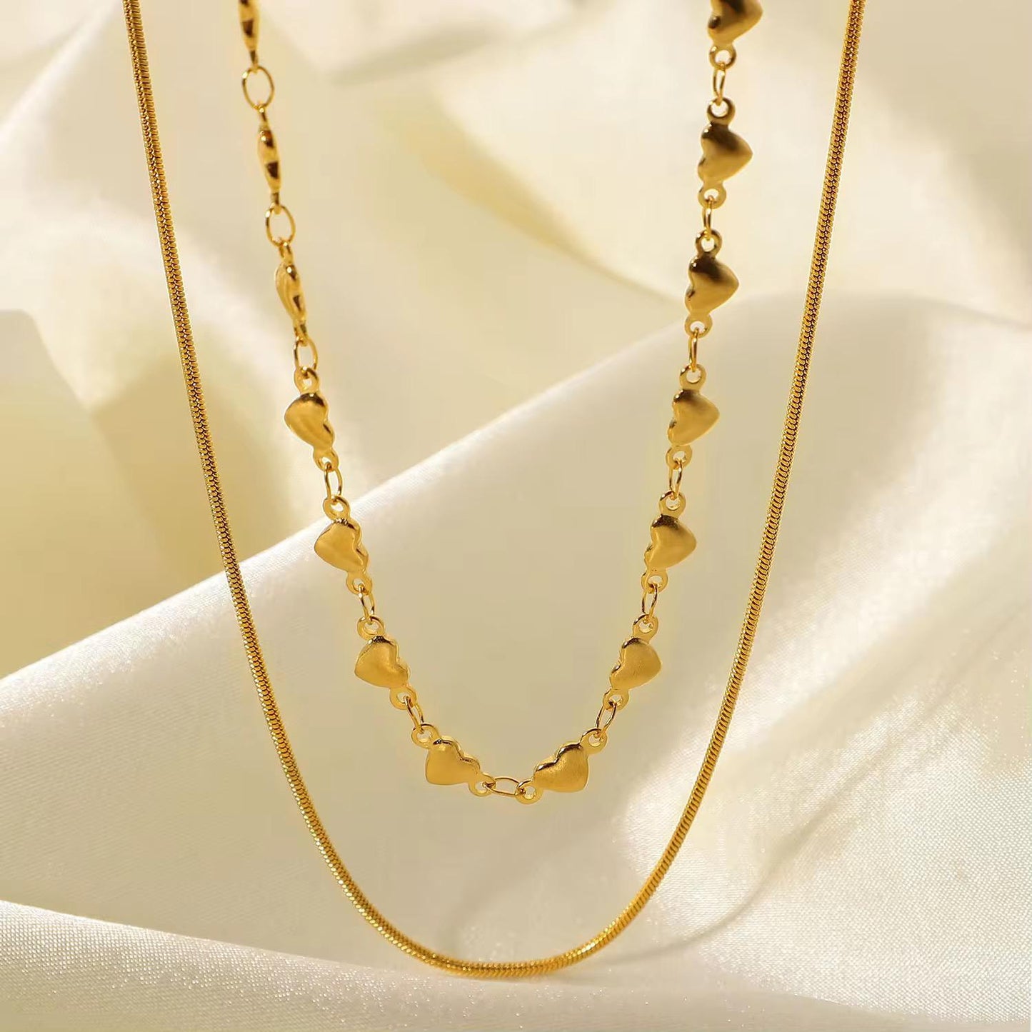 Heart Double Layered Gold Chain Necklace