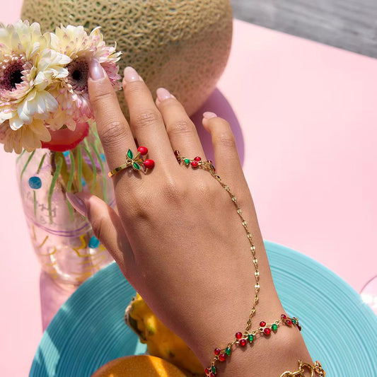 Cherry Finger Hand Chain Bracelet