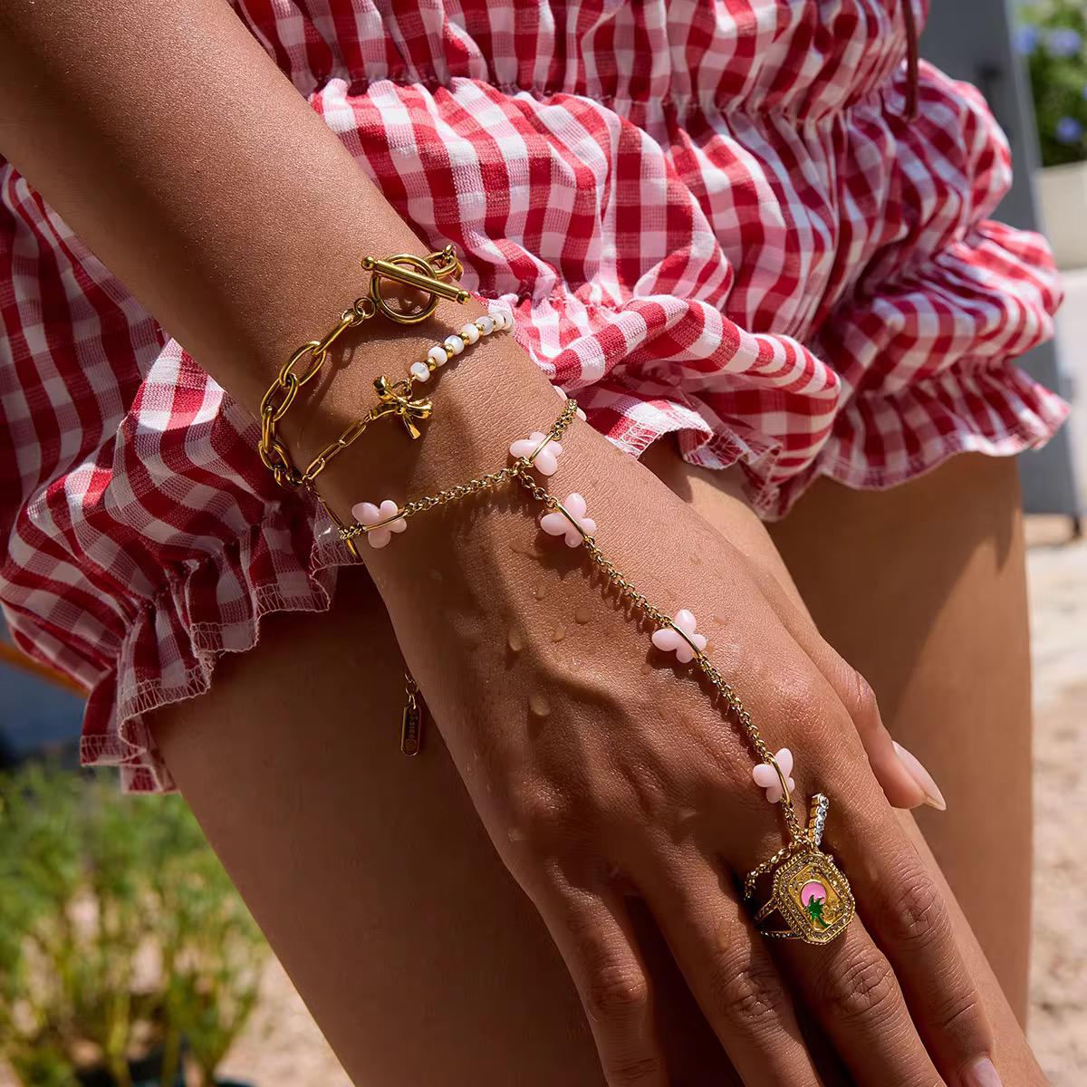 Pink Butterfly Finger Hand Chain Bracelet