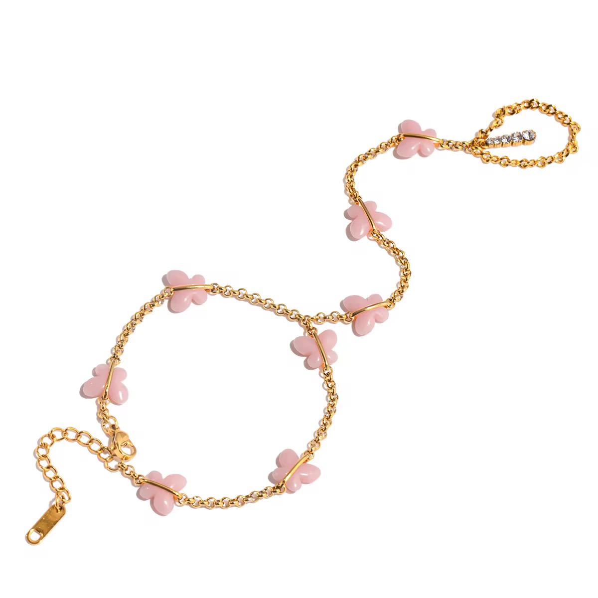 Pink Butterfly Finger Hand Chain Bracelet