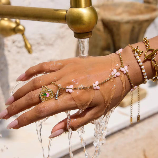 Pink Butterfly Finger Hand Chain Bracelet