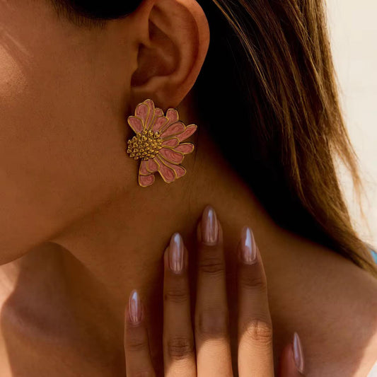 Peach Pink Statement Studs Earrings