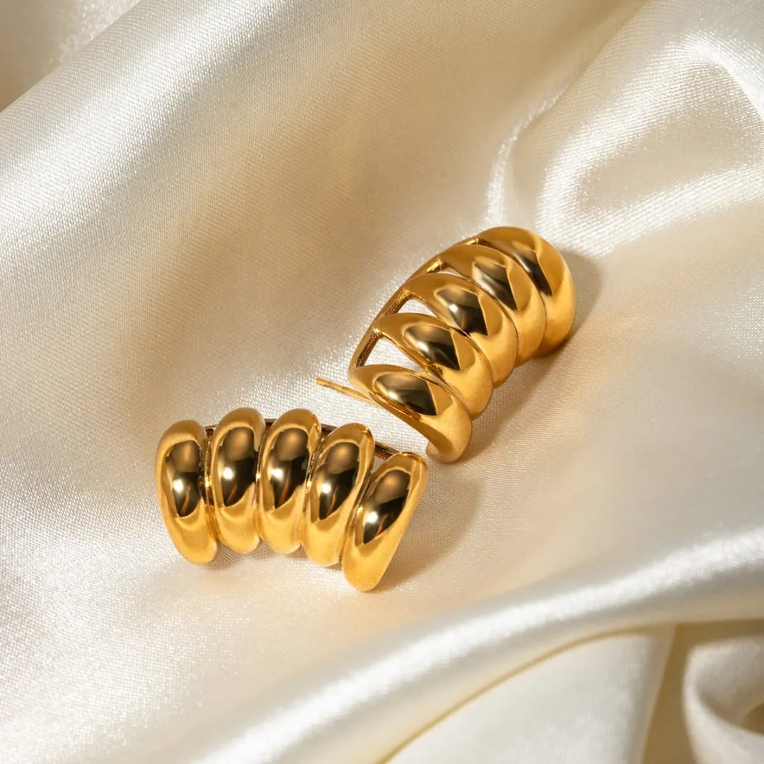 Gold Studs Cum Cuff Earrings
