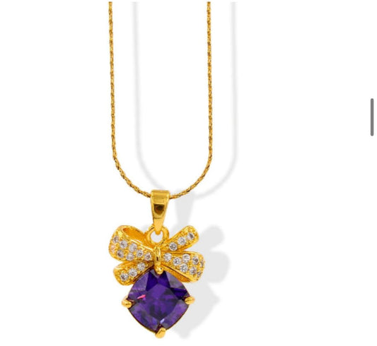 Purple Stone Bow Chain Necklace