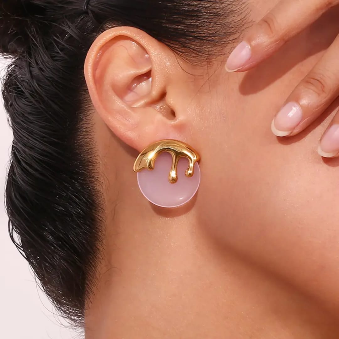 Pink Stone Melting Studs Earrings