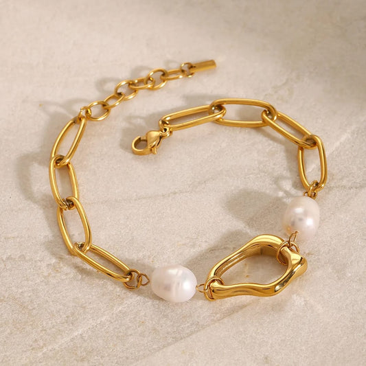 Pearl Gold Chain Bracelet