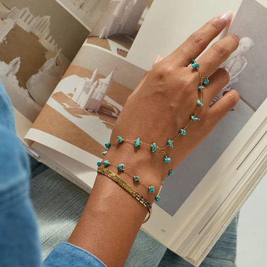 Blue Stone Finger Wrist Bracelet