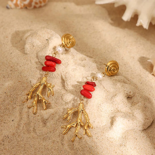 Red Coral Drop Earring