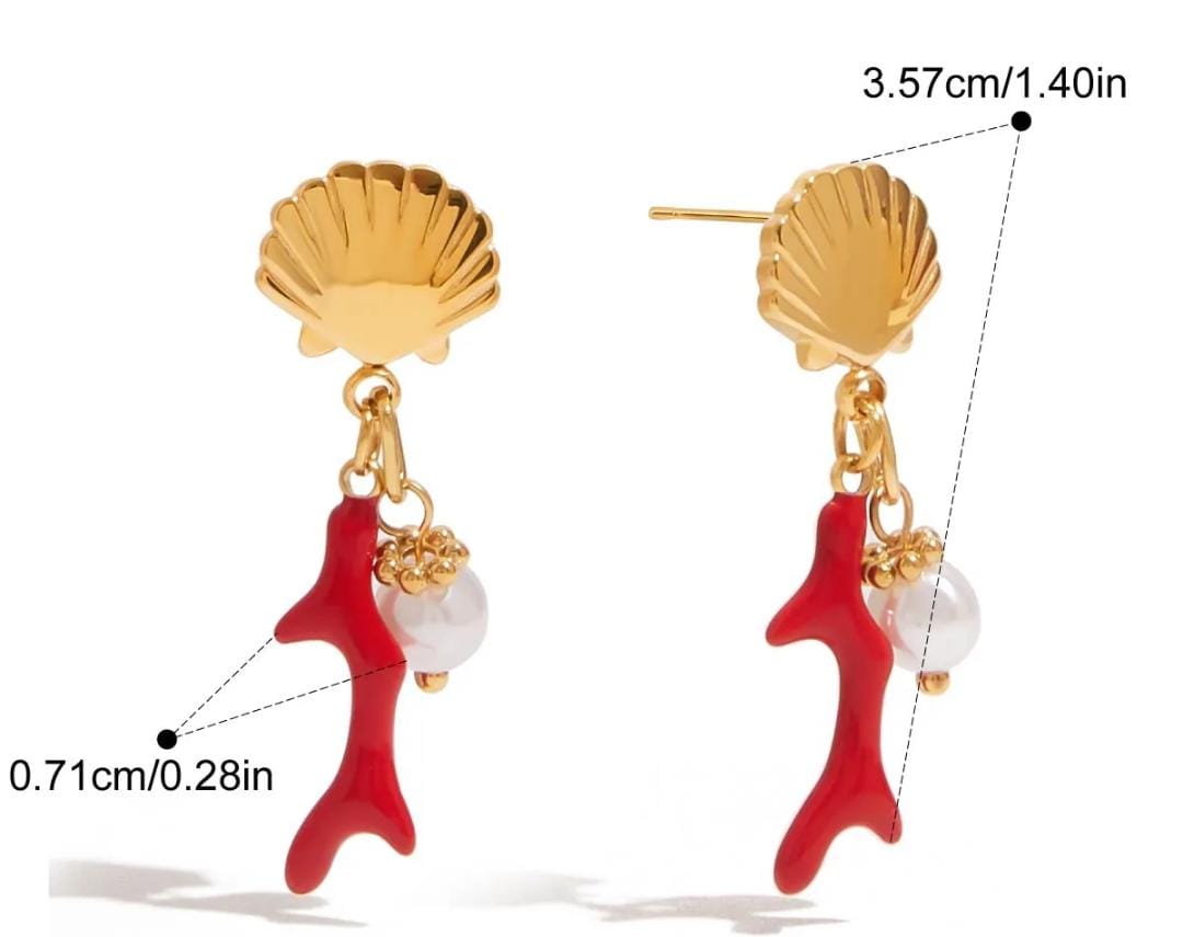 Red Coral Pearl Shell Earring
