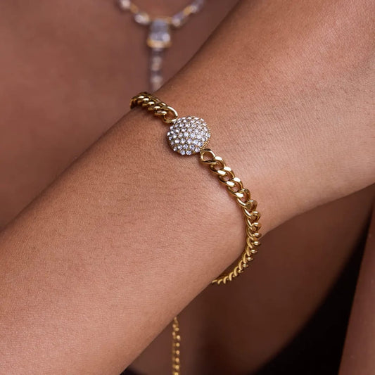 AD Studded Gold Chain Bracelet