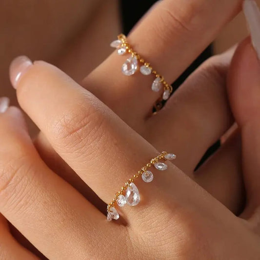 Adjustable Crystal Chain Ring