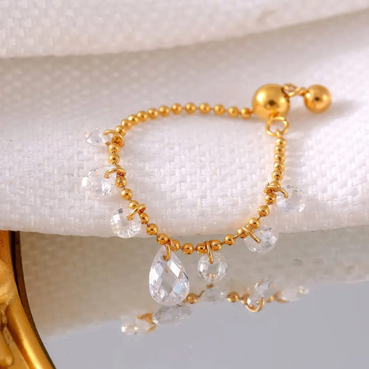 Adjustable Crystal Chain Ring