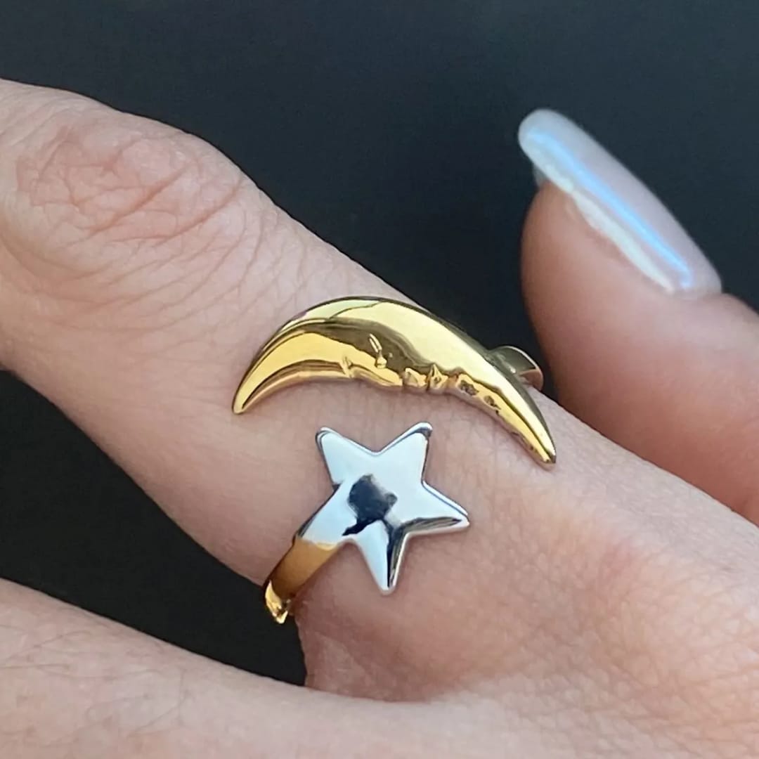 Dual Tone Star Moon Ring