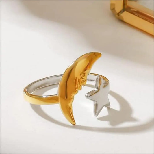 Dual Tone Star Moon Ring