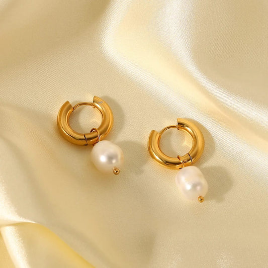 Pearl Gold Hoop Earring